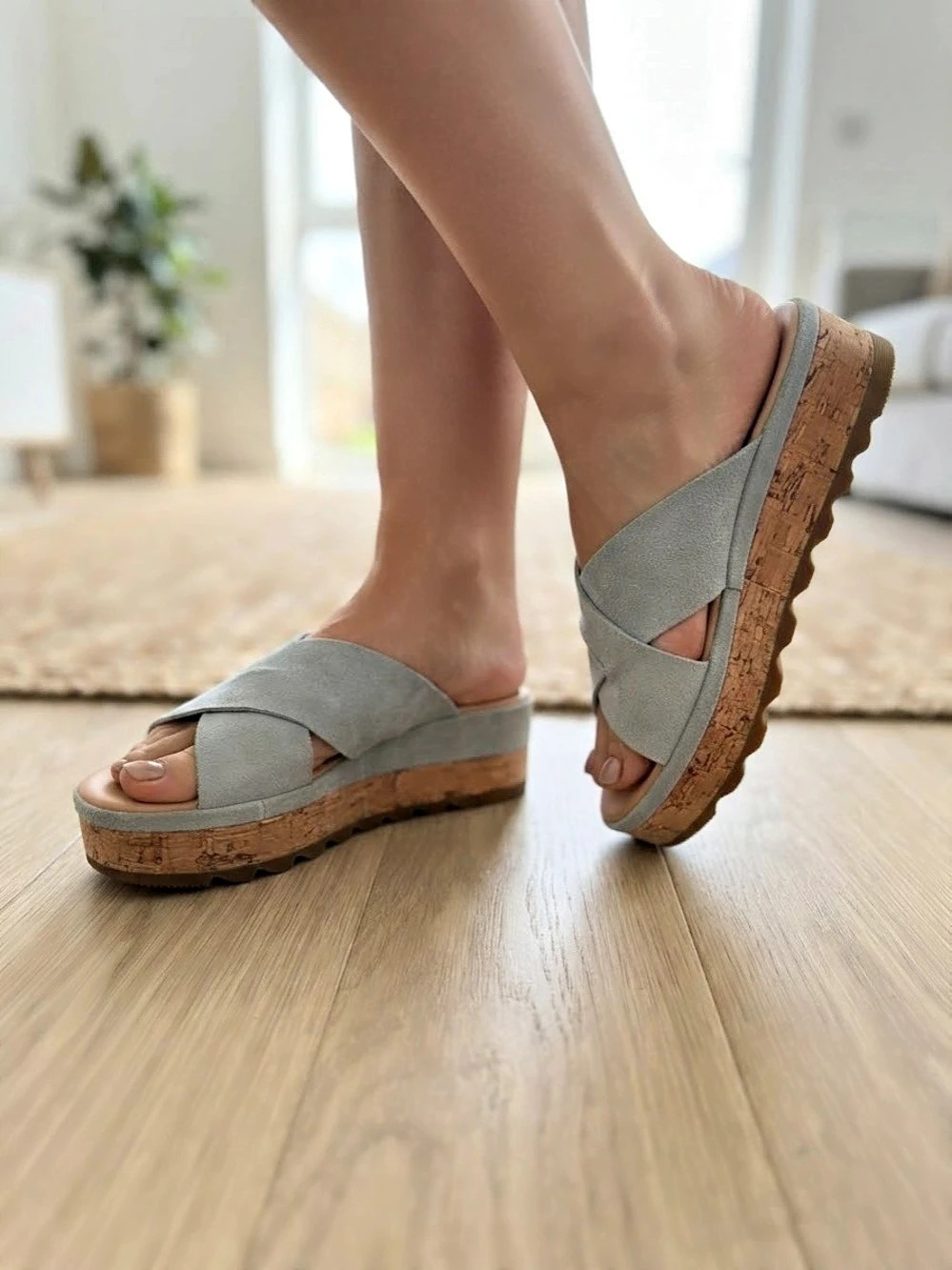 Sorel Cameron Flatform Slide Wedge Sandals Blue US 8